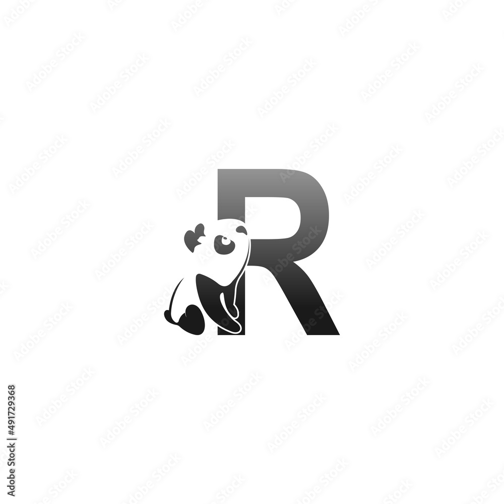 Panda animal illustration looking at the letter R icon