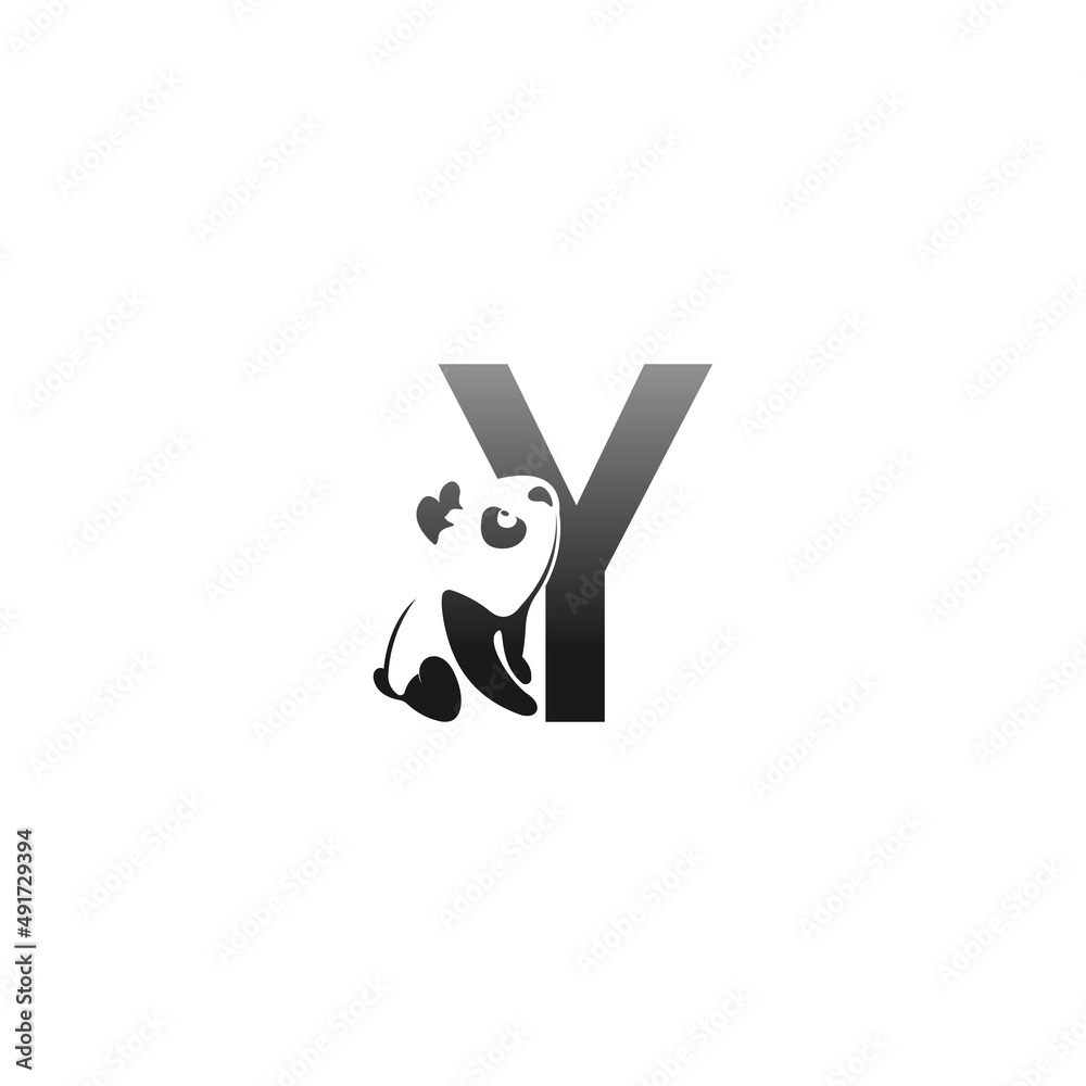 Panda animal illustration looking at the letter Y icon