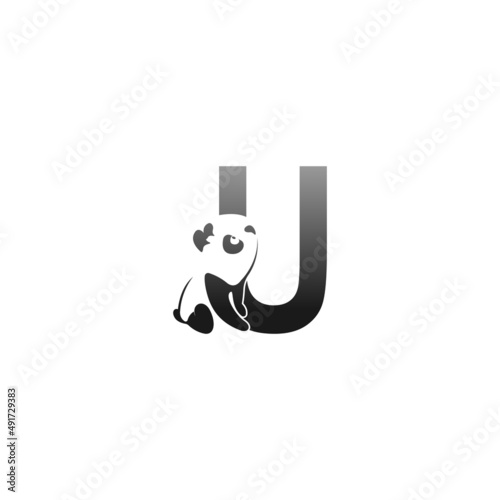 Panda animal illustration looking at the letter U icon
