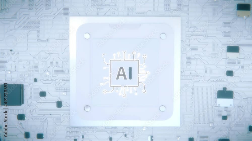 3D Render animation of AI Artificial intelligence in CPU chipset ...