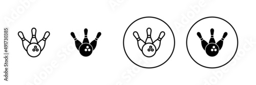 Bowling icons set. bowling ball and pin sign and symbol.