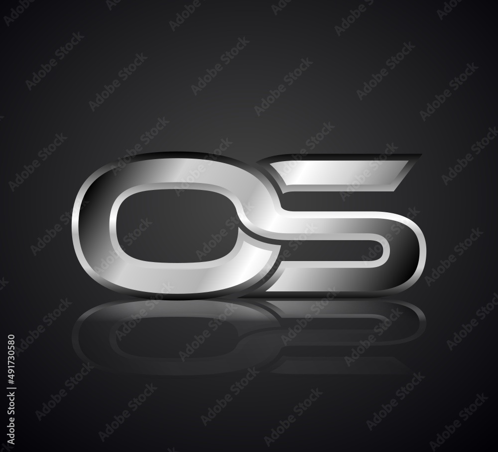 Modern Initial logo 2 letters Silver Metal Chrome simple in Dark Background with Shadow Reflection OS Modern Initial logo 2 letters Silver Metal Chrome simple in Dark Background with Shadow Reflection OS