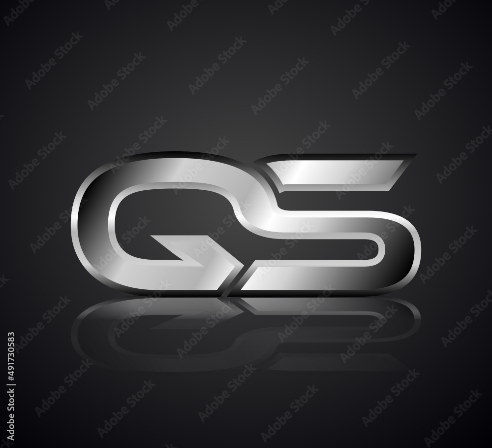 Modern Initial logo 2 letters Silver Metal Chrome simple in Dark Background with Shadow Reflection QS Modern Initial logo 2 letters Silver Metal Chrome simple in Dark Background with Shadow Reflection QS