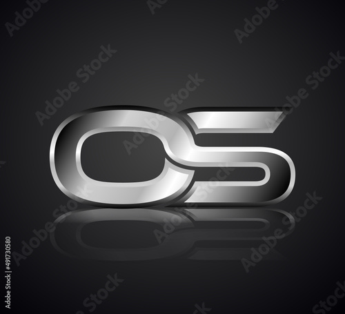 Modern Initial logo 2 letters Silver Metal Chrome simple in Dark Background with Shadow Reflection OS
