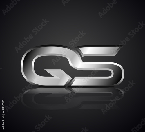 Modern Initial logo 2 letters Silver Metal Chrome simple in Dark Background with Shadow Reflection QS