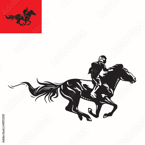 horse racing logo, silhouette of rinning horse wth the ridder vector illustrarion photo