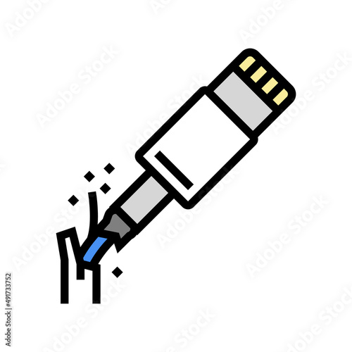 broken cable charger color icon vector. broken cable charger sign. isolated symbol illustration