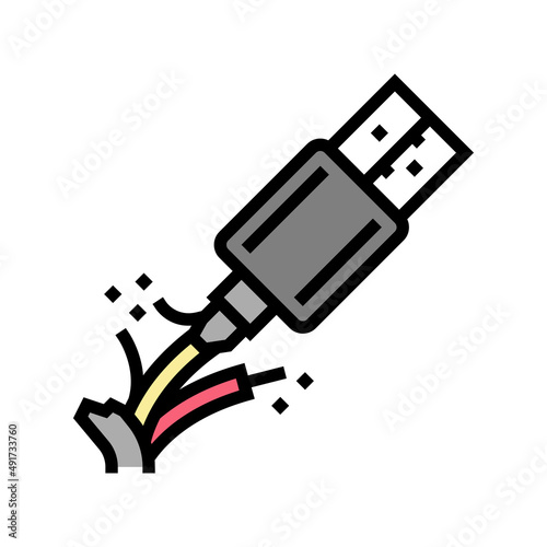 broken cable usb color icon vector. broken cable usb sign. isolated symbol illustration