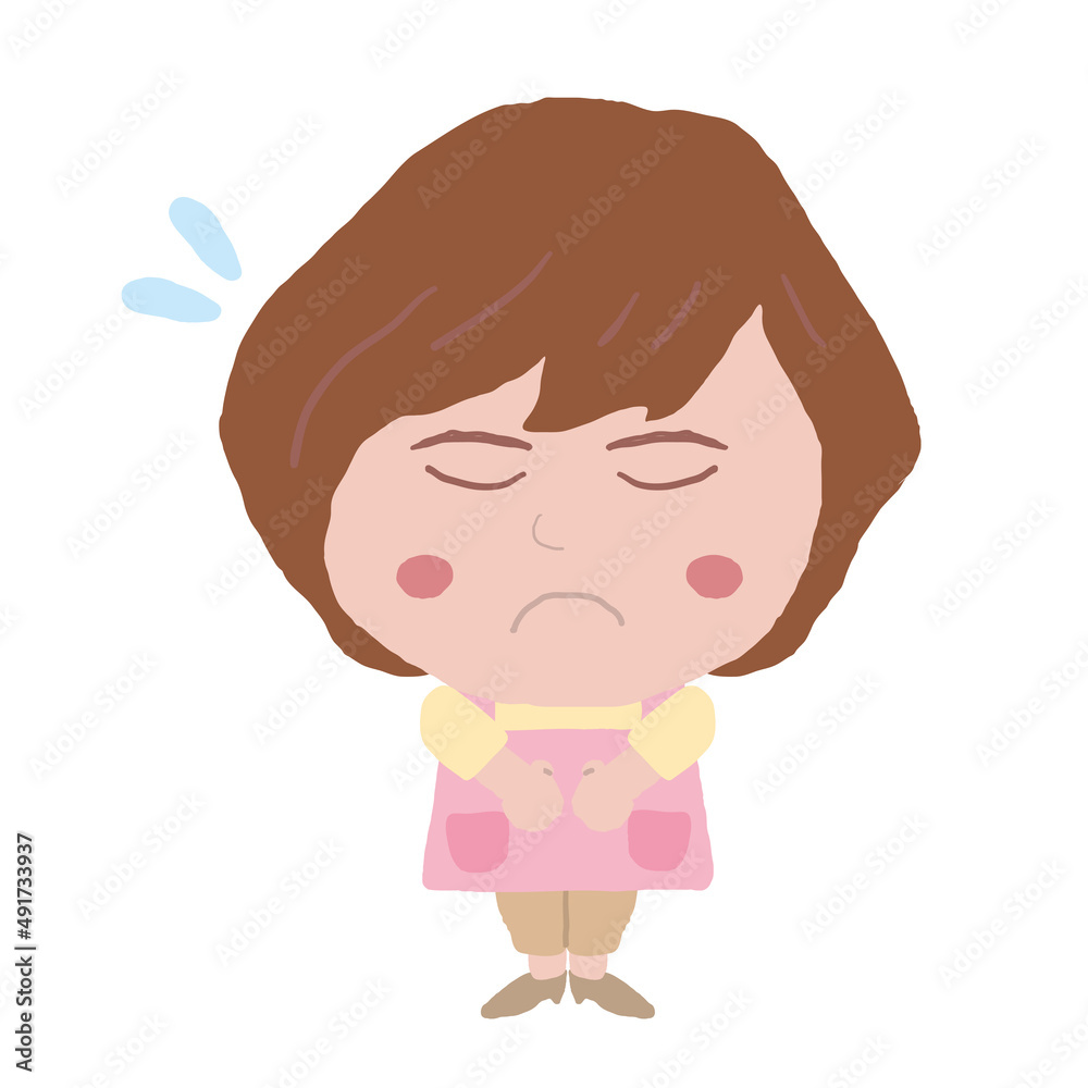 女性　エプロン　保育士　イラスト素材