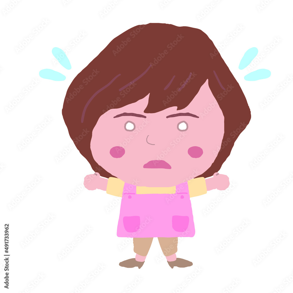 女性　エプロン　保育士　イラスト素材