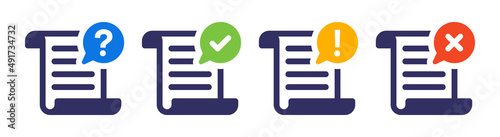 Document icon set with question mark, checkmark, exclamation mark and cross sign symbol.