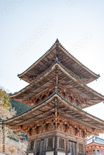 Three‐storied pagoda in Tsubosaka temple in Nara, Japan © Kazu