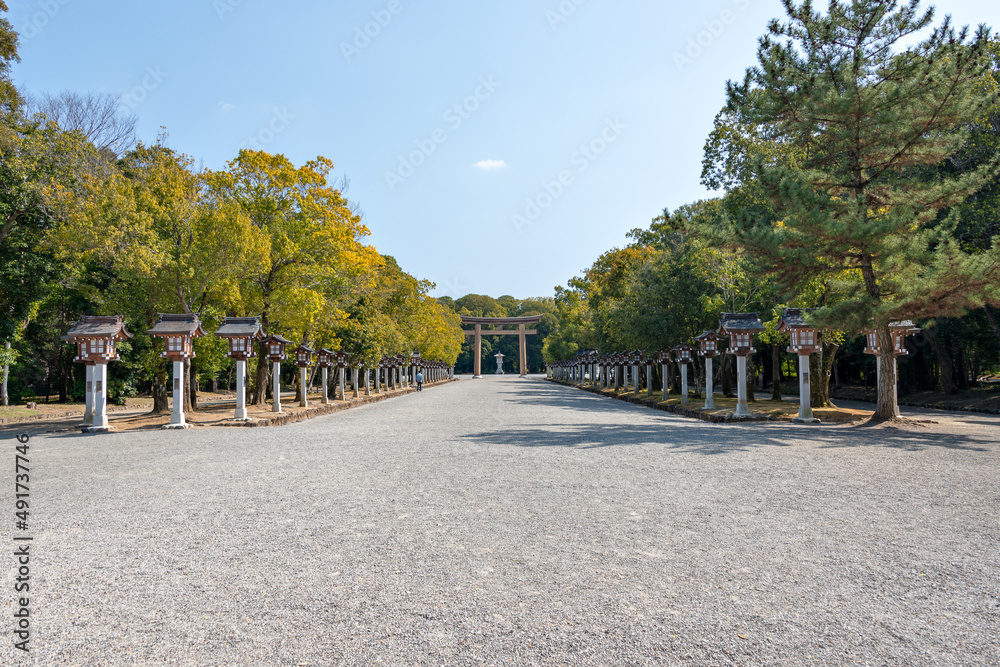 Approach to Kashihara shrine in Nara, Japan