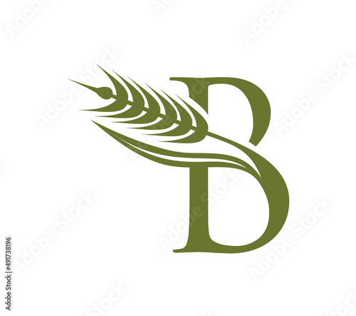 Wheat Grain Monogram Initial Logo Letter B