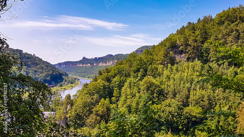 View over the Elbe valley and a chain of sandstone rocks near Schmilka