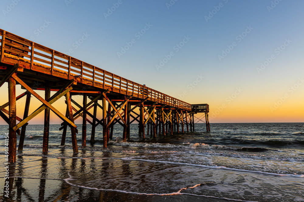 Sunset on The Isle of Palms Pier, Isle of Palms Beach, Sullivans Island, South Carolina, USA