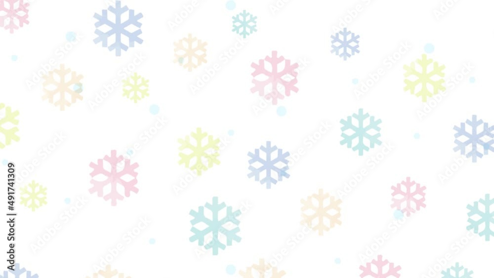 カラフルな雪の結晶イラストが降る水彩背景素材(ループ) カラフルな雪の結晶イラストが降る水彩背景素材(ループ)