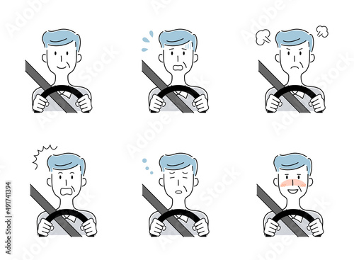 運転をする高齢の男性のベクターイラストセット