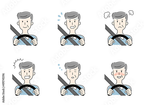 運転をする高齢の男性のベクターイラストセット