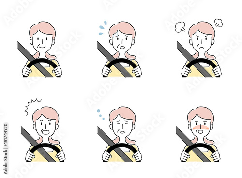 運転をする高齢女性のベクターイラストセット