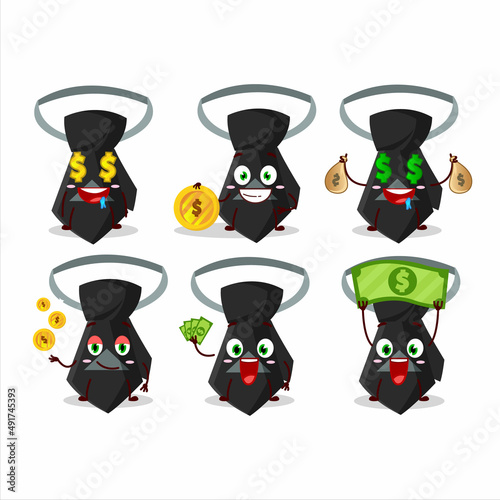 Black tie cartoon character with cute emoticon bring money