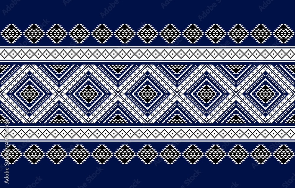 Geometric ethnic oriental seamless pattern traditional Design for background,carpet,wallpaper.clothing,wrapping,Batik fabric,Vector illustration.embroidery style - Sadu, sadou, sadow or sado
 - obrazy, fototapety, plakaty 