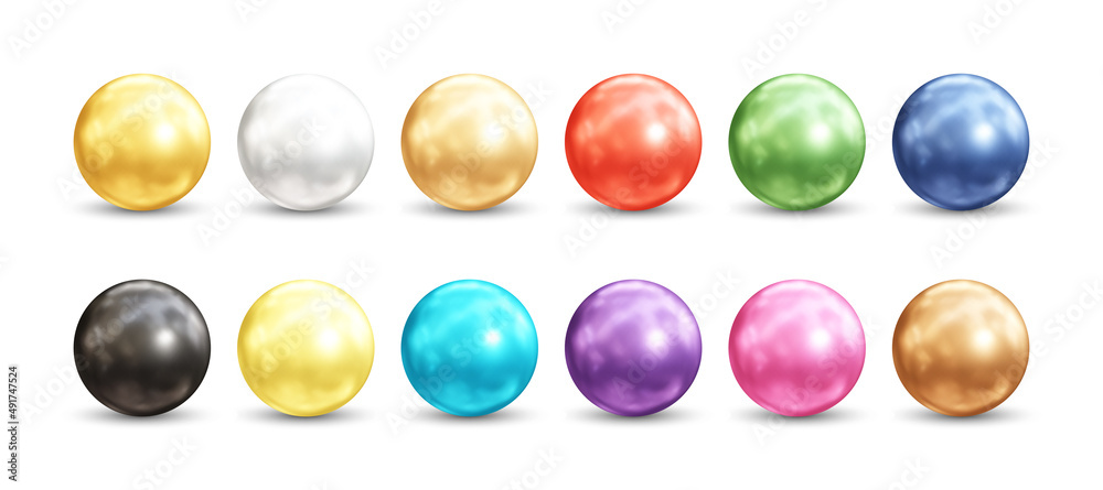 Realistic colorful pearls 3d vector illustration