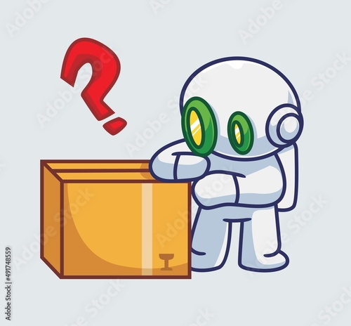 cute astronaut robot get a package. Isolated cartoon person illustration. Flat Style suitable for Sticker Icon Design Premium Logo vector