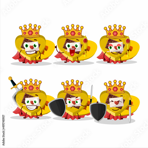 A Charismatic King yellow love open gift box cartoon character wearing a gold crown
