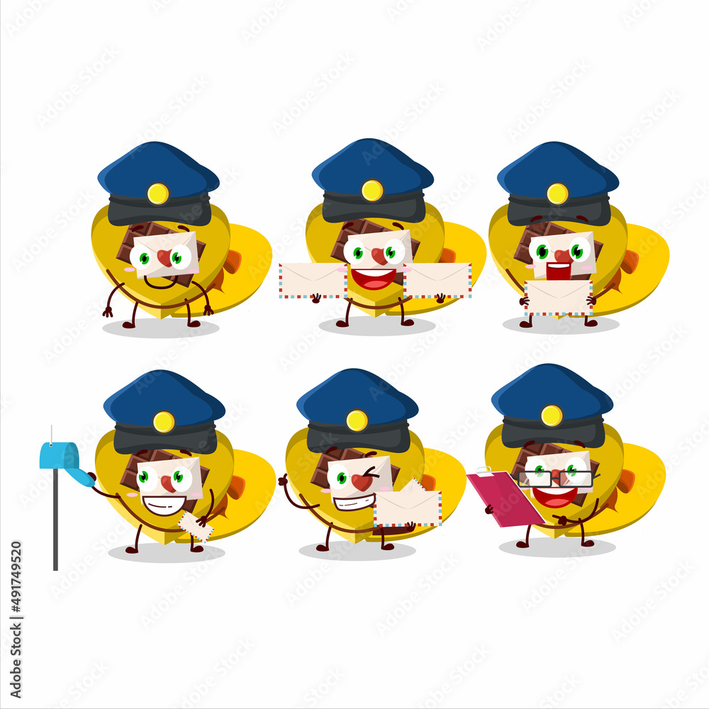 A picture of cheerful yellow love open gift box postman cartoon design concept A picture of cheerful yellow love open gift box postman cartoon design concept