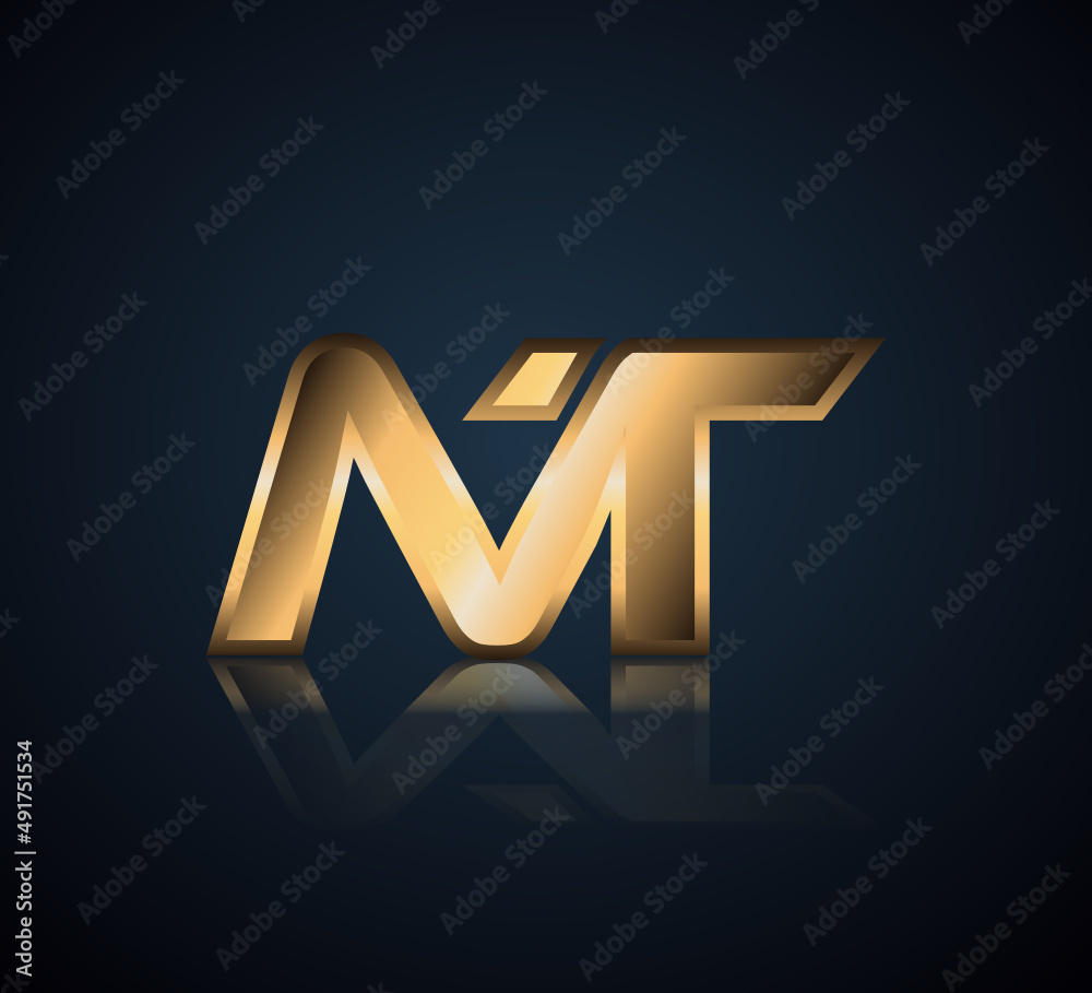 Modern Initial logo 2 letters Gold simple in Dark Background with Shadow Reflection MT Modern Initial logo 2 letters Gold simple in Dark Background with Shadow Reflection MT