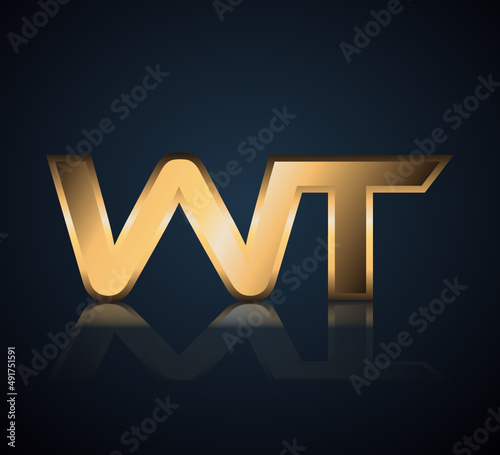 Modern Initial logo 2 letters Gold simple in Dark Background with Shadow Reflection WT