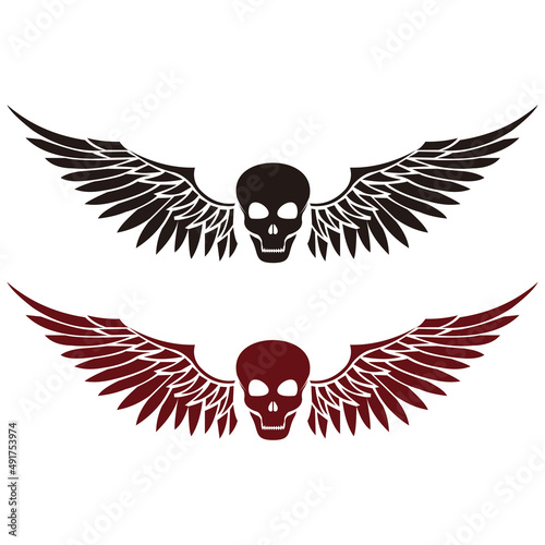Human skull with wings for tattoo design	