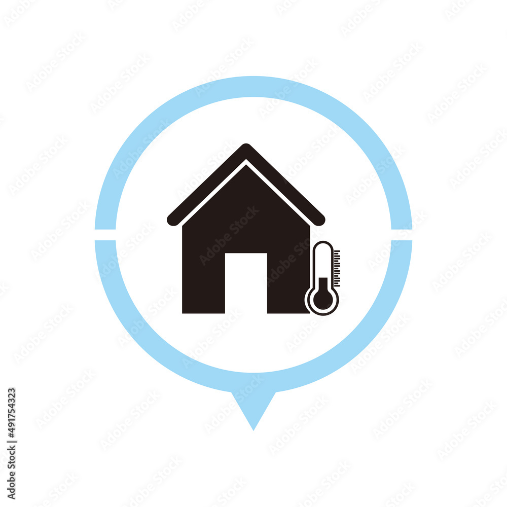 House temperature - vector icon illustration; map pointer; message bubble House temperature - vector icon illustration; map pointer; message bubble