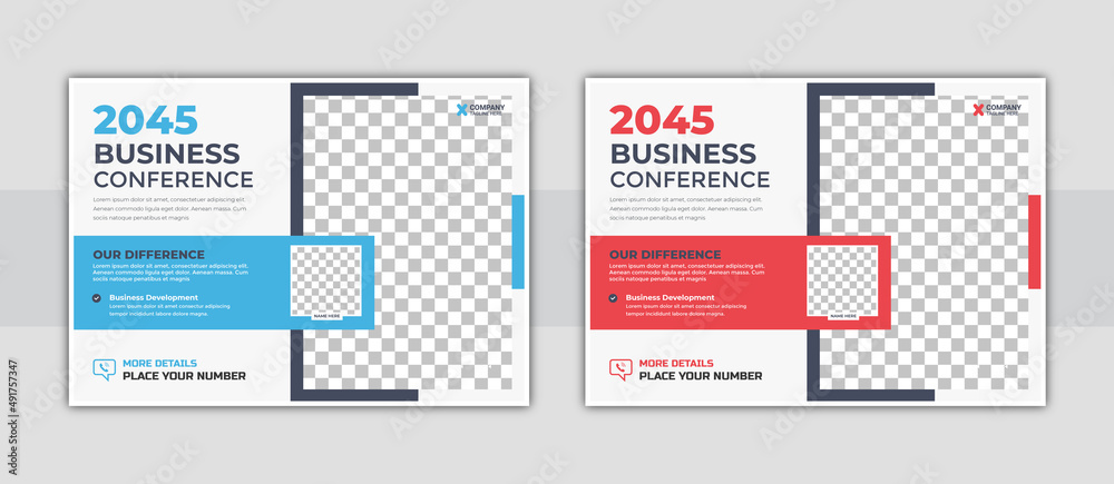Corporate horizontal business conference flyer template design. Business conference horizontal flyer template