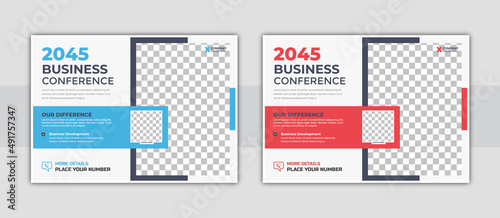 Corporate horizontal business conference flyer template design. Business conference horizontal flyer template