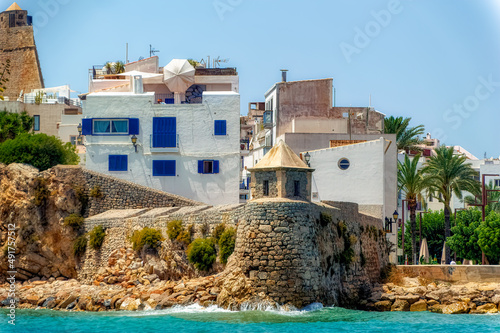 Fototapeta Naklejka Na Ścianę i Meble -  The Old Town buildings and architecture during summer day at Ibiza, Spain.