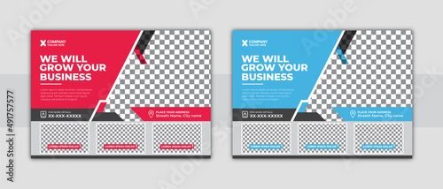 Corporate horizontal business conference flyer design. Conference flyer and invitation banner template design. Annual corporate business workshop, meeting & training promotion poster.