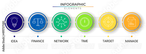 Circular horizontal row roadmap business infographic  concept design vector with icons. Modern strategy timeline network project template for presentation and report.