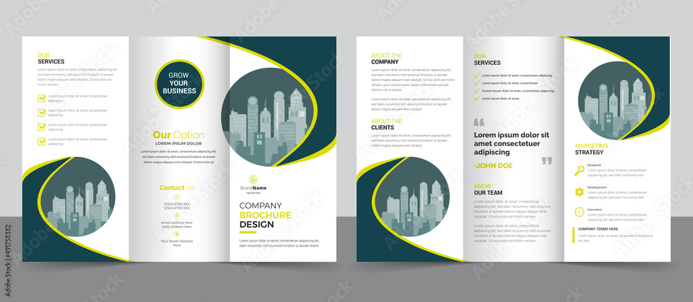 Naklejka premium Creative corporate modern business trifold brochure template, trifold layout, a4 size brochure