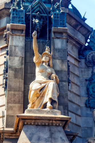 Photography Various statues as symbolic details at Columbus Memorial in Barcelona, Spain