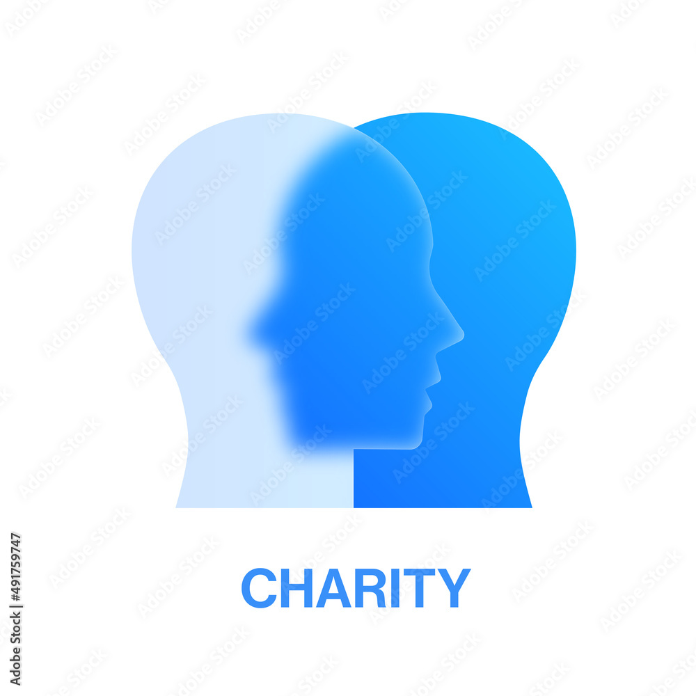 Charity icon in glass morphism style. Vector illustration.