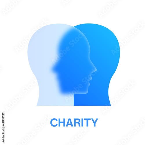 Charity icon in glass morphism style. Vector illustration.