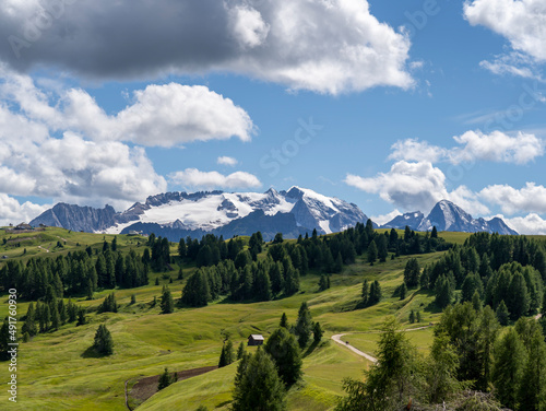 Amazing landscape to the Marmolada and its glaciers during summer time. It is the highest mountain of the Dolomites. Italian alps