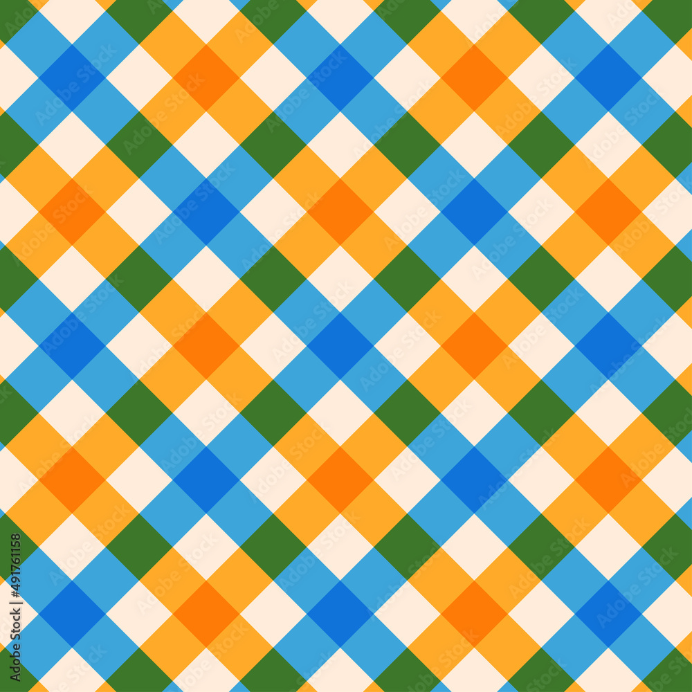 Bright orange blue plaid fabric. Bright orange blue plaid fabric.