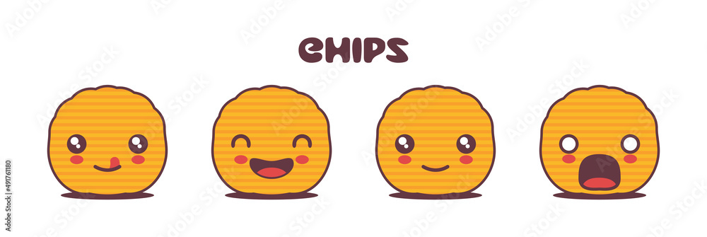 vector chips cartoon illustration, with different facial expressions vector chips cartoon illustration, with different facial expressions