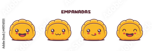 Empanadas cartoon illustration, with different facial expressions