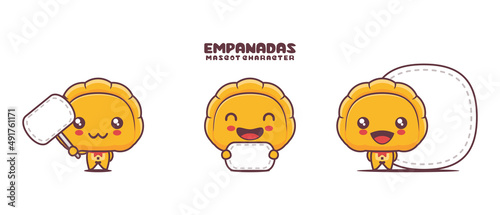 Empanadas cartoon illustration, with blank board banner