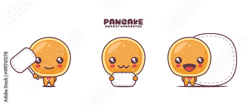 vector pancake cartoon illustration, with blank board banner