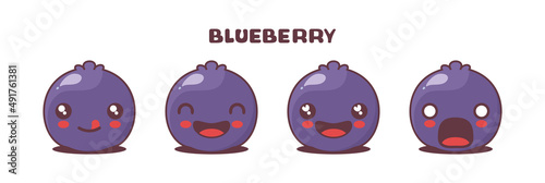 vector blueberry cartoon illustration, with different facial expressions